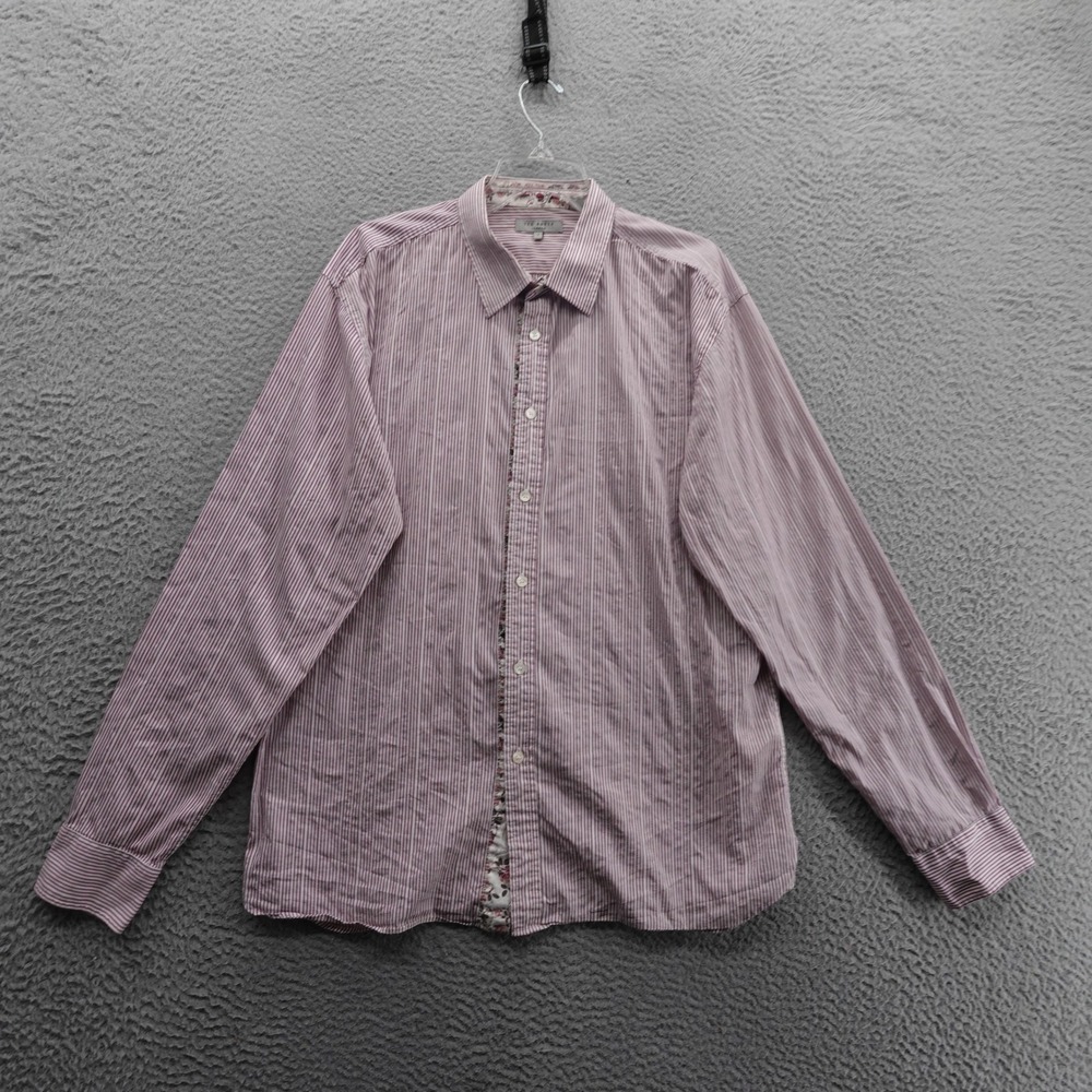 Ted Baker Striped Button Down Shirt Mens Size 7 3XL Purple Stripe Long Sleeve
